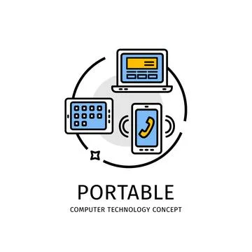 Computer Technology Thin Line Icon Concept. Vector Stock Illustration