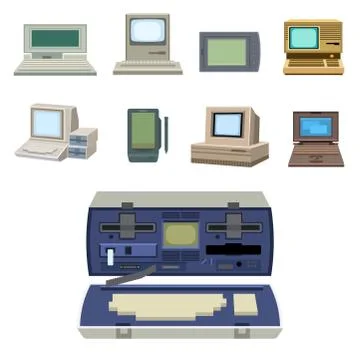 Computer technology vector evolution display telecommunication equipment metal Stock Illustration