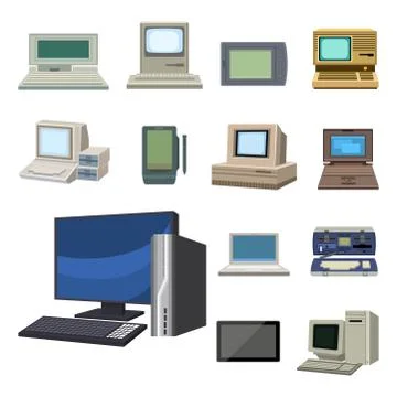 Computer technology vector evolution display telecommunication equipment metal Stock Illustration