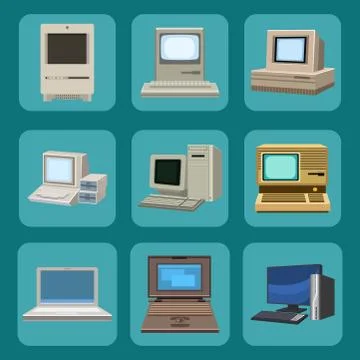 Computer technology vector evolution display telecommunication equipment metal Stock Illustration