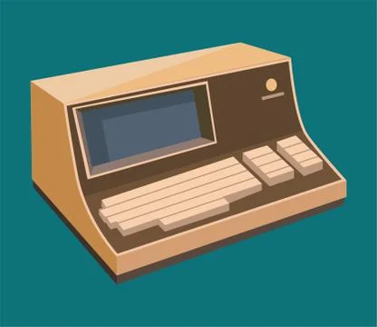 Computer technology vector retro display telecommunication equipment metal pc 스톡 일러스트