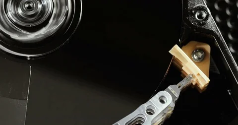 Computer techologies. data storage. Server racks, open computer hard drive. The Stock Footage 78785824