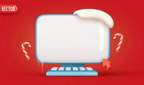 Computer template with blank screen display keyboard, on border of white snow Stockillustratie