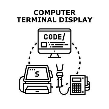 Computer terminal display with coding and payment systems Stock Illustration