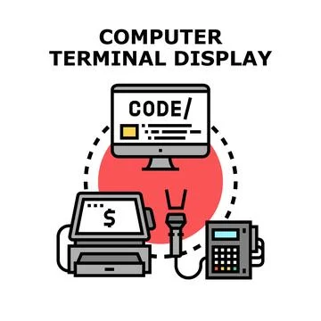 Computer terminal display with coding and payment systems イラスト素材