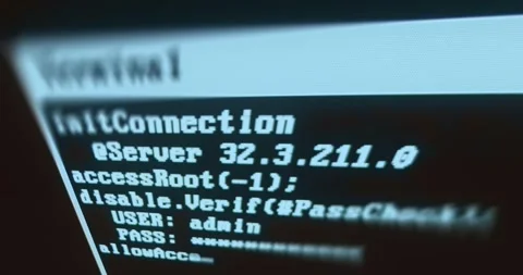 Computer terminal with a failed attempt to gain root access, penetration test Stock Footage 321761148