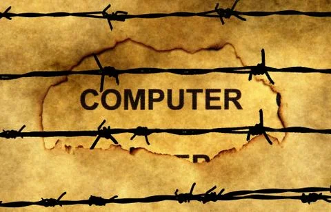 Computer text on paper hole against barbwire Stock Illustration