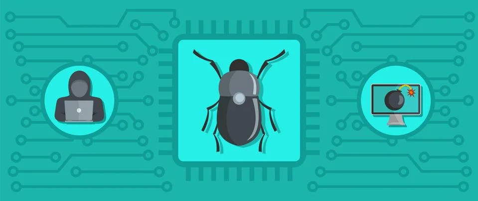 Computer thief banner, flat style Illustrazione stock
