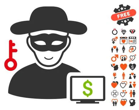 Computer Thief Icon with Love Bonus Stock Illustration