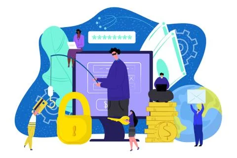 Computer thief technology, internet security hacker vector illustration Illustrazione stock