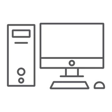 Computer thin line icon, desktop and monitor, pc sign, vector graphics, a linear Stock Illustration
