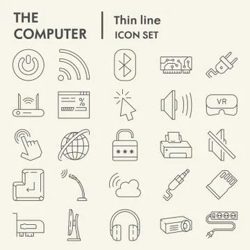 Computer thin line icon set, digital symbols collection, vector sketches, logo 스톡 일러스트