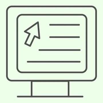 Computer thin line icon. Webpage with cursor on monitor outline style pictogram Stock Illustration
