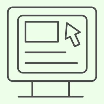 Computer thin line icon. Webpage with cursor on pc monitor outline style Stock Illustration