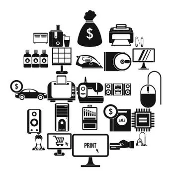 Computer things icons set, simple style Stock Illustration