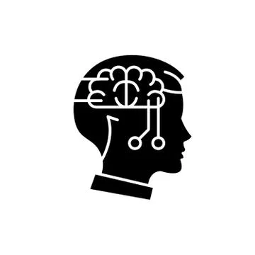 Computer thinking black icon, vector sign on isolated background. Computer Stock Illustration