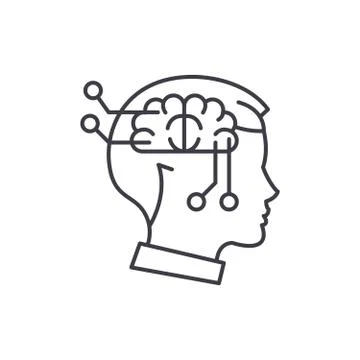 Computer thinking line icon concept. Computer thinking vector linear 스톡 일러스트