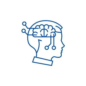 Computer thinking line icon concept. Computer thinking flat vector symbol, sign Stock Illustration