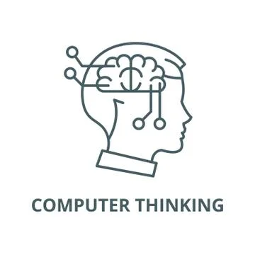 Computer thinking vector line icon, linear concept, outline sign, symbol Stock Illustration