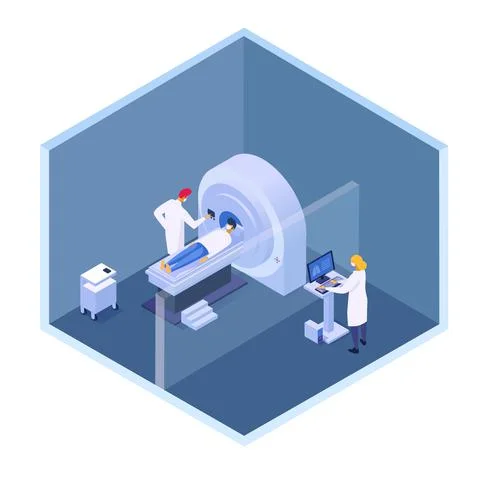 Computer tomography by scanner, scan test in hospital, vector illustration Stock-Illustration