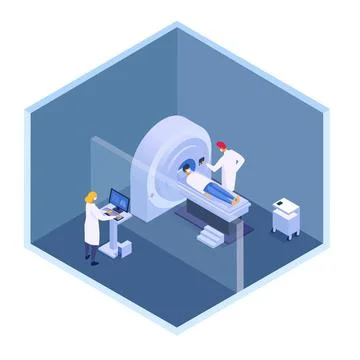 Computer tomography by scanner, scan test in hospital, vector illustration Stock Illustration