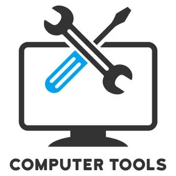 Computer Tools Flat Icon with Caption Stock Illustration