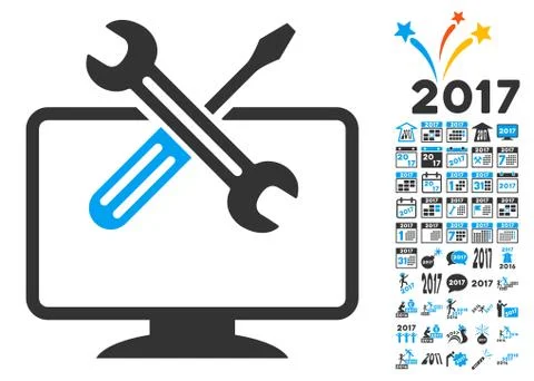 Computer Tools Icon With 2017 Year Bonus Symbols 스톡 일러스트