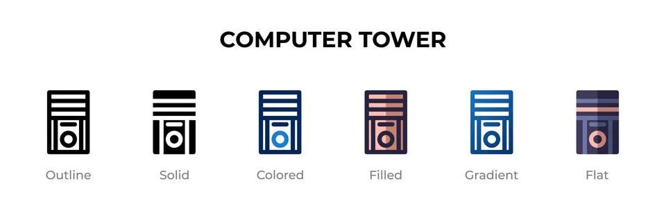 Computer Tower icon in different style. Computer Tower vector icons designe.. Stock Illustration