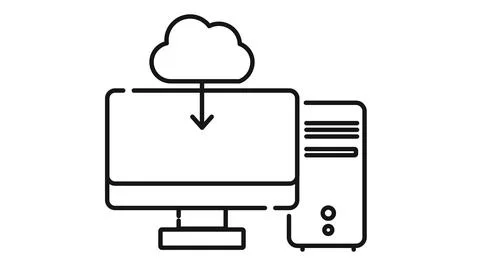 Computer tower screen lock bw Stock Illustration