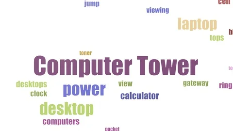 Computer Tower Tag Cloud Animated Isolated Stock Footage 107248724