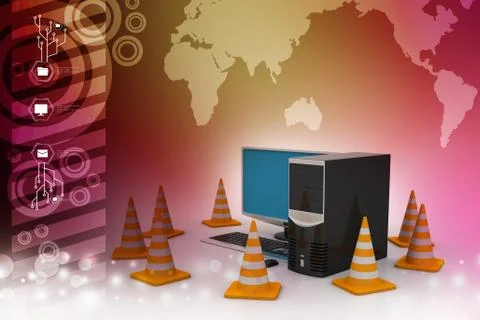 Computer with traffic sign Stock Illustration