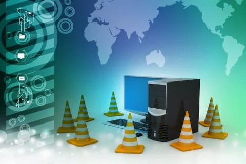 Computer with traffic sign Stock Illustration