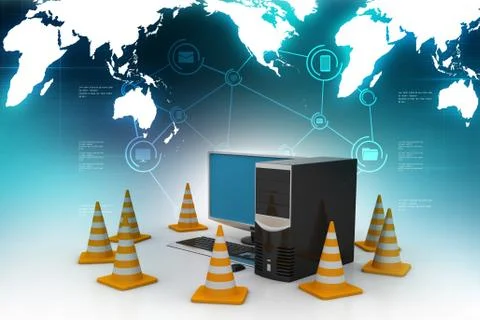 Computer with traffic sign Stock Illustration