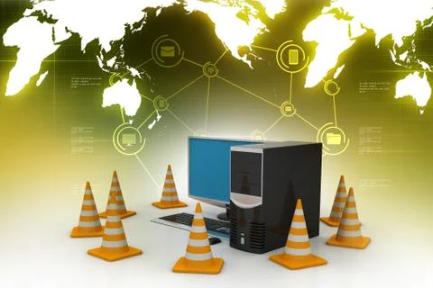 Computer with traffic sign Stock Illustration