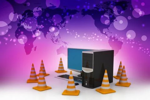 Computer with traffic sign Stock Illustration