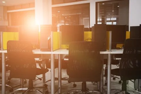 Computer training room. lab classroom in college. Stock Photos