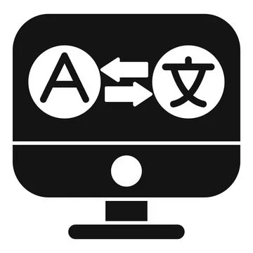 Computer translating languages using software for different letters Stock Illustration