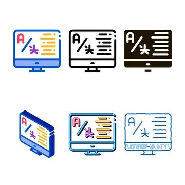 Computer translation program icon variants thin line vector Illustrazione stock