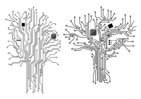 Computer tree with chip and motherboard 库存插图