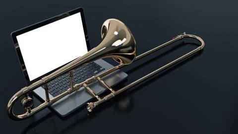 Computer with trombone Stock Illustration