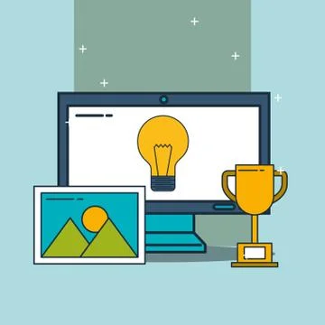 Computer trophy creativity digital marketing 스톡 일러스트