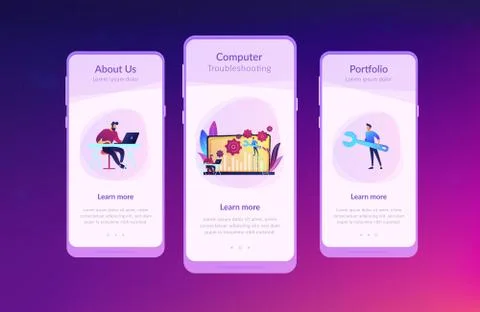 Computer troubleshooting app interface template. Stock Illustration