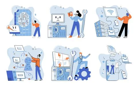Computer troubleshooting. The computer troubleshooting concept emphasizes イラスト素材