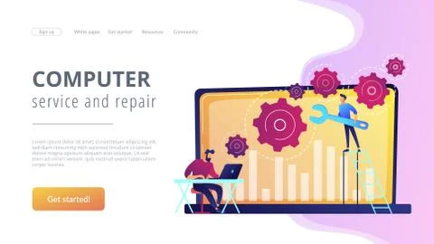 Computer troubleshooting concept landing page. Stock Illustration