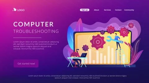 Computer troubleshooting concept landing page. Stock Illustration
