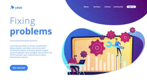 Computer troubleshooting concept landing page. Illustrazione stock