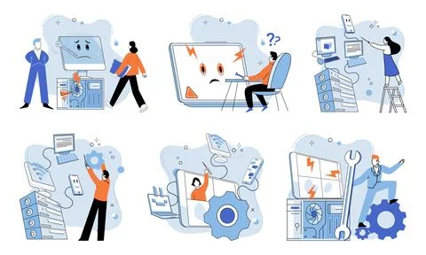 Computer troubleshooting. Technical expertise is essential in resolving computer Stock Illustration