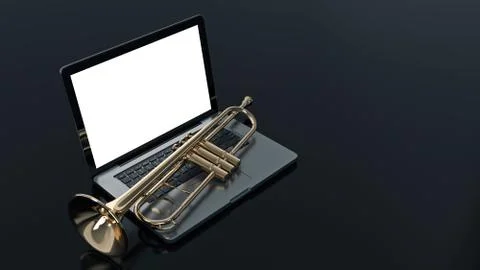 Computer with trumpet Stock Illustration