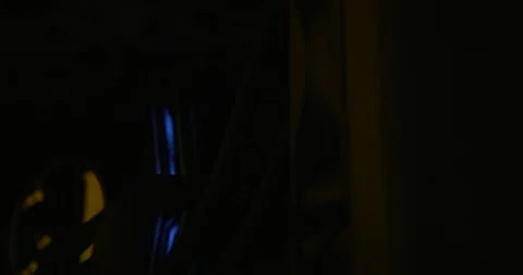 Computer Turns ON Lights up LED Lightning. Slider Dolly Shot Video stock 118203541