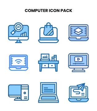 Computer Two Colour Collection Icons Pack Stock Illustration